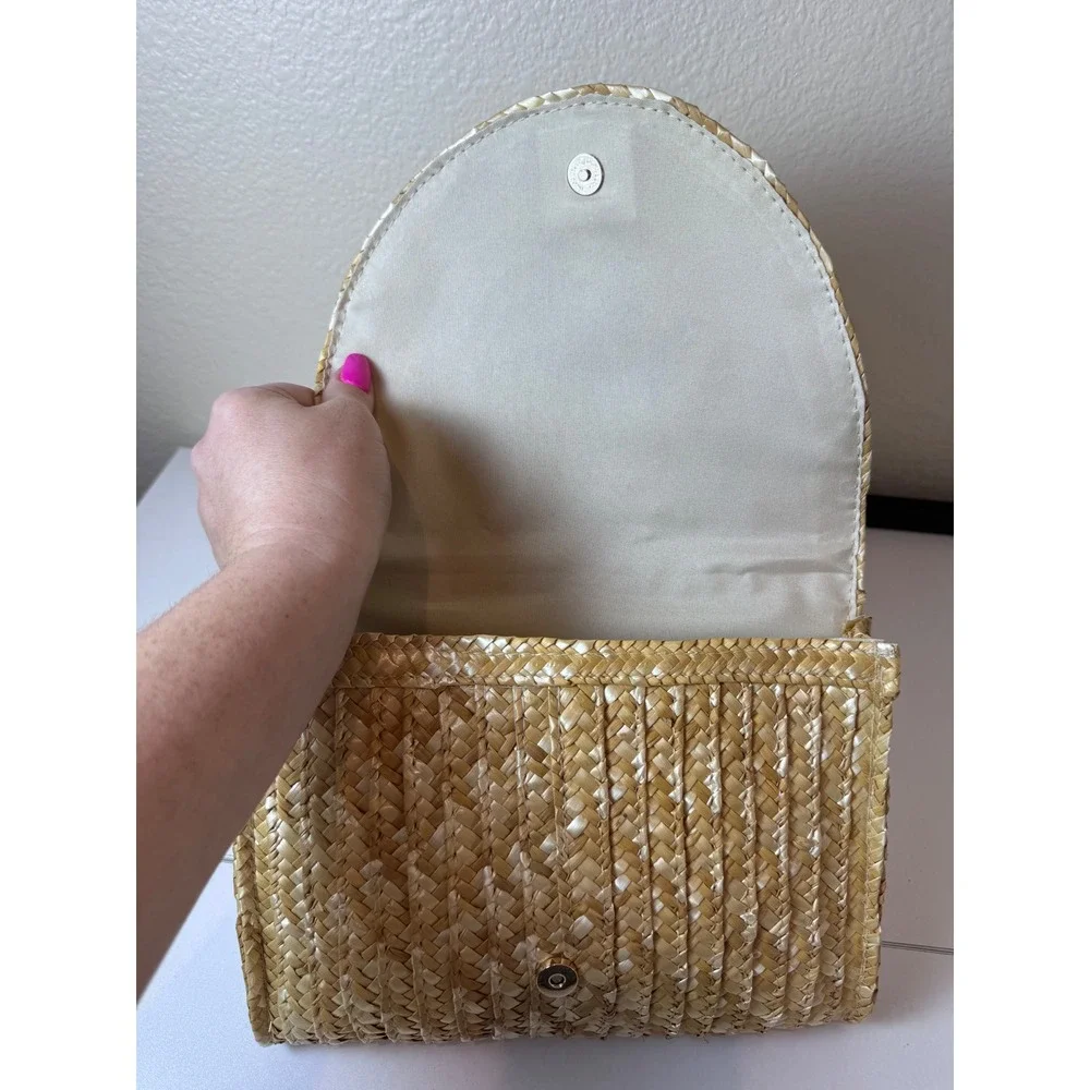 Straw Woven Clutch Bag Womens OS Tan Natural Boho‎ Coastal Cottagecore Neutral